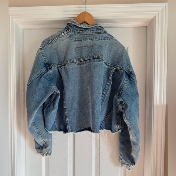 Freego Cropped Denim Jacket Womens Size Medium Blue Vintage Button Cotton - Picture 2 of 5